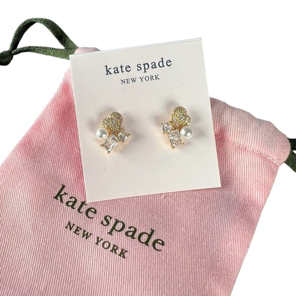 Kate Spade Cluster Earrings, Gold, Crystals, & Pearl, with Dust bag - Picture 4 of 7
